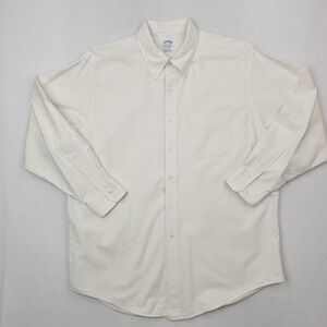 Brooks Brothers Shirt Men 17.5 Cream Oxford Cloth Button Down OCBD USA MADE
